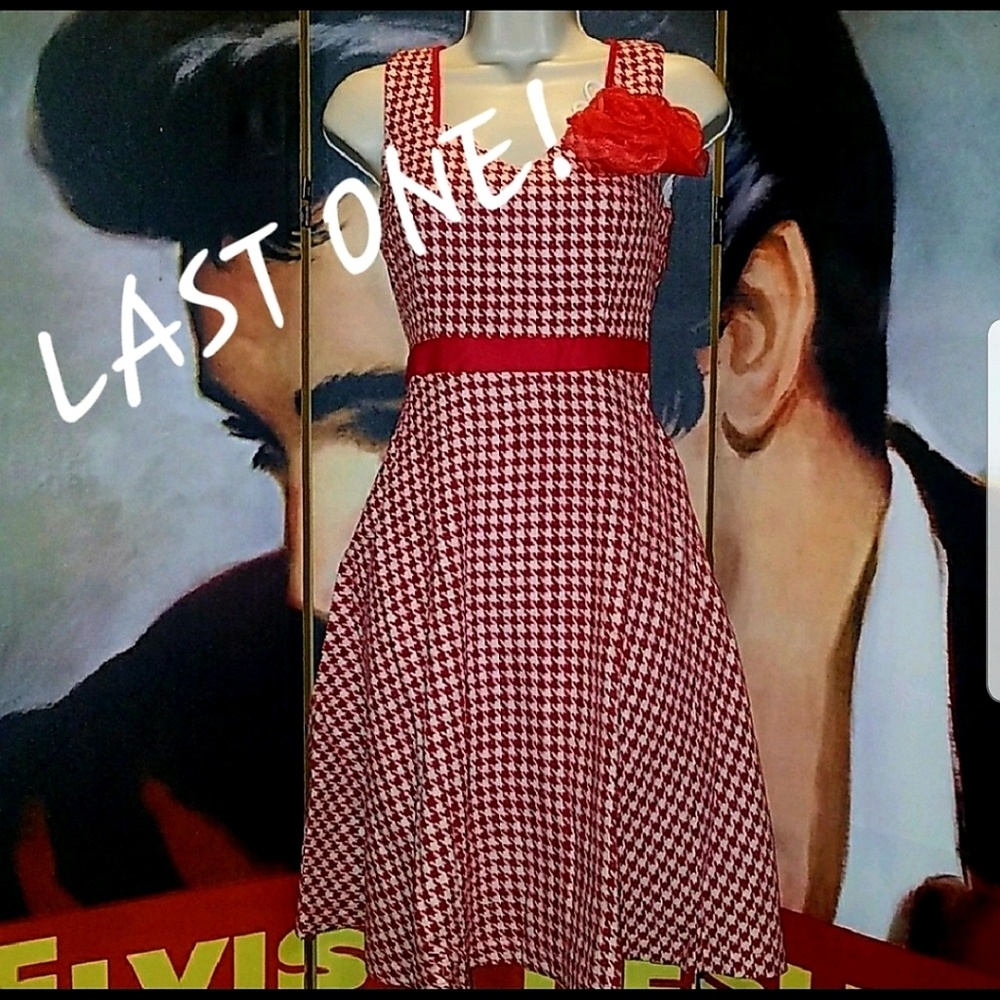 Lindy Bop Nancy Retro Fit n Flare Red Gingham Houndstooth Picnic Housewife Dress